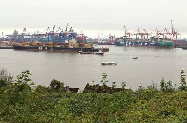 View of the Burchardkai container terminal from the Elbchaussee in Waltershof, Hamburg