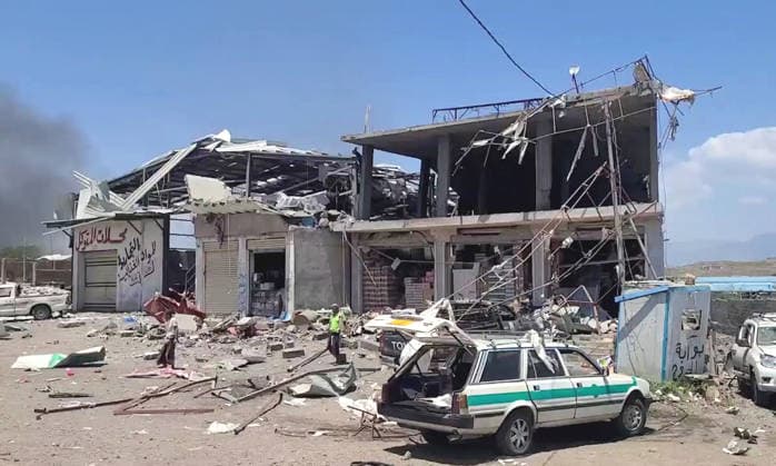 (260927) -- TAIZ, Sept. 27, 2026 -- This handout screenshot provided by the Houthi Media Center on Sept. 27, 2026 shows the destruction after an alleged Saudi airstrike targeted a market in Taiz. At least seven people were killed and 40 others wounded in airstrikes in Yemen s southwestern province of Taiz on Sunday, Houthi-run media reported. (Houthi Media Center Handout via Xinhua) YEMEN-TAIZ PROVINCE-AIRSTRIKES YinxKe 