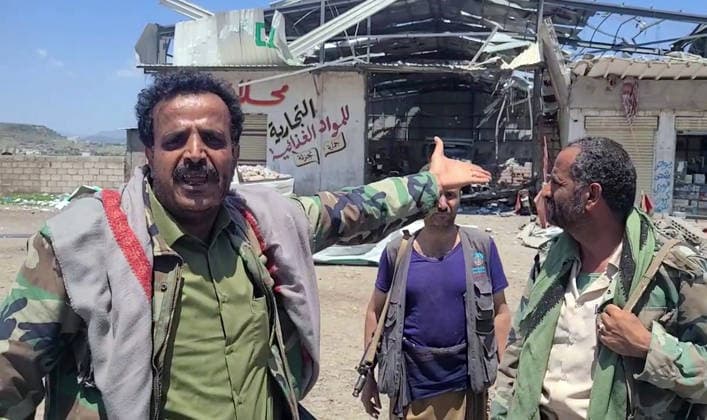 (260927) -- TAIZ, Sept. 27, 2026 -- This handout screenshot provided by the Houthi Media Center on Sept. 27, 2026 shows people react at a market after an alleged Saudi airstrike targeted it in Taiz. At least seven people were killed and 40 others wounded in airstrikes in Yemen s southwestern province of Taiz on Sunday, Houthi-run media reported. (Houthi Media Center Handout via Xinhua) YEMEN-TAIZ PROVINCE-AIRSTRIKES YinxKe 