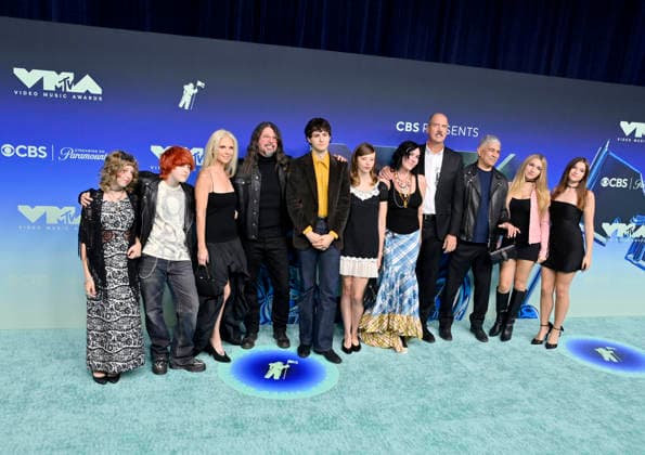 Dave Grohl, Krist Novoselic, and Pat Smear of Nirvana with family arrive on the red carpet at the 2026 MTV Video Music Awards VMA s at the Peacock Theater in Los Angeles on Sunday, September 27, 2026.  LAP20260927642 JIMxRUYMEN