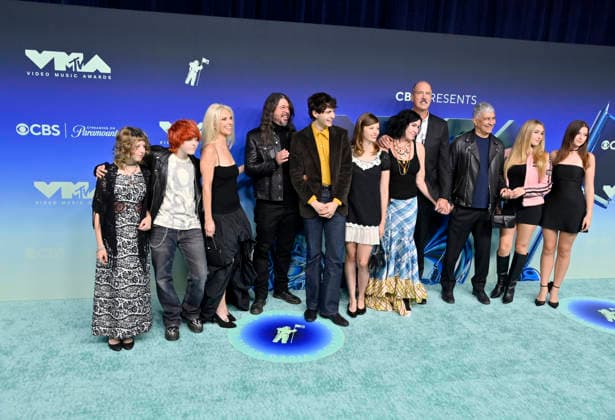 Dave Grohl, Krist Novoselic, and Pat Smear of Nirvana with family arrive on the red carpet at the 2026 MTV Video Music Awards VMA s at the Peacock Theater in Los Angeles on Sunday, September 27, 2026.  LAP20260927643 JIMxRUYMEN