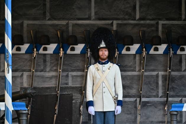 To mark the Czech Statehood Day and the St. Wenceslas city festivities, the Schwarzenberg Guards (Schwarzenberg Grenadier Guard) raised their flags in front of the guardhouse in the second castle courtyard in Cesky Krumlov, Czech Republic, on September 28, 2026. (CTKxPhoto VaclavxPancer) CTKPhotoP2026092802492  CTKPhotoP2026092802492