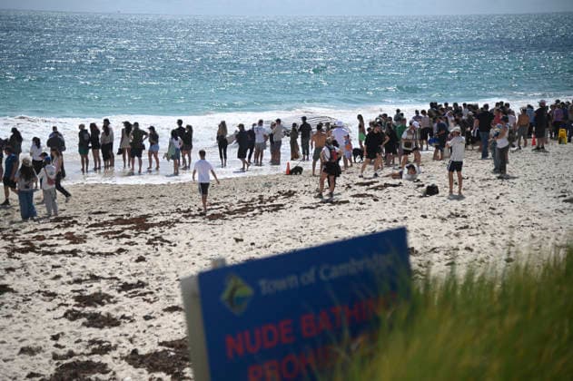 WHALE CARCASS PERTH, Onlookers gather as whale carcass is seen washed up on City Beach, in Perth, Monday, September 28, 2026. ( NO ARCHIVING PERTH Australia WA  Copyright: xAARONxBUNCHx 20260928196421940691