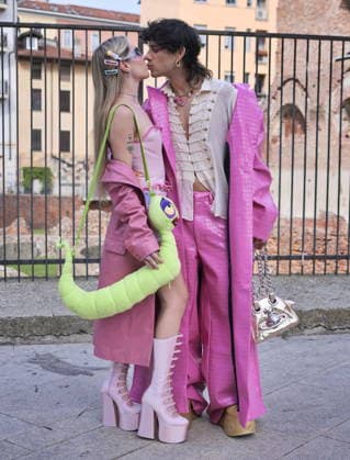 IPA89067406 - During Milan Fashion Week, the real show isn t just on the runways—it s in the city s streets. Milanese street style becomes an open-air stage where eccentricity reveals all its facets.  Copyright: xLucaxPontix xLucaPonti IpaAgencyLucaPonti Ipax IPA89067406