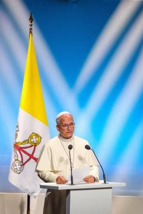 RECORD DATE NOT STATED The Pope in Metz Photo by Arnaud BEINAT Maxppp September 28, 2026, Metz, Moselle, Lorraine, Grand Est, France Address by Pope Leo XIV at the Robert Schuman Convention Center, in the presence of French President Emmanuel Macron and Catholic Cardinal Jean Marc Aveline, President of the French Bishops’ Conference  Copyright: xMAXPPPxArnaudxBeinatx ABE260928-04 ABE260928-04