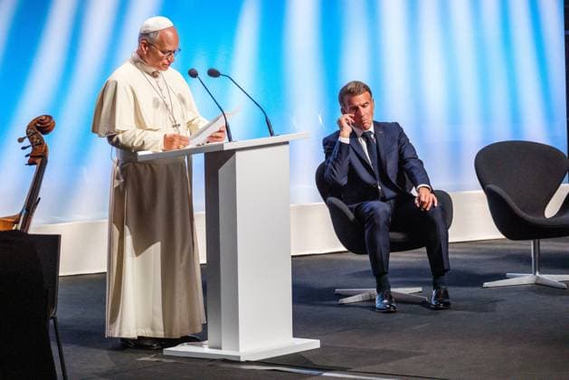 RECORD DATE NOT STATED The Pope in Metz Photo by Arnaud BEINAT Maxppp September 28, 2026, Metz, Moselle, Lorraine, Grand Est, France Address by Pope Leo XIV at the Robert Schuman Convention Center, in the presence of French President Emmanuel Macron and Catholic Cardinal Jean Marc Aveline, President of the French Bishops’ Conference  Copyright: xMAXPPPxArnaudxBeinatx ABE260928-07 ABE260928-07