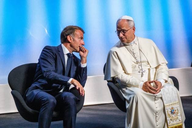 RECORD DATE NOT STATED The Pope in Metz Photo by Arnaud BEINAT Maxppp September 28, 2026, Metz, Moselle, Lorraine, Grand Est, France Address by Pope Leo XIV at the Robert Schuman Convention Center, in the presence of French President Emmanuel Macron and Catholic Cardinal Jean Marc Aveline, President of the French Bishops’ Conference  Copyright: xMAXPPPxArnaudxBeinatx ABE260928-12 ABE260928-12