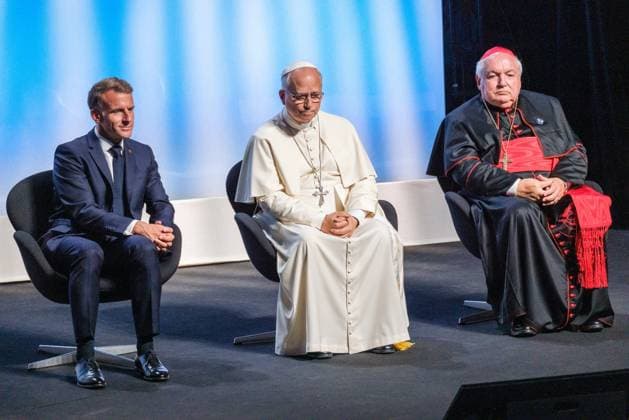RECORD DATE NOT STATED The Pope in Metz Photo by Arnaud BEINAT Maxppp September 28, 2026, Metz, Moselle, Lorraine, Grand Est, France Address by Pope Leo XIV at the Robert Schuman Convention Center, in the presence of French President Emmanuel Macron and Catholic Cardinal Jean Marc Aveline, President of the French Bishops’ Conference  Copyright: xMAXPPPxArnaudxBeinatx ABE260928-14 ABE260928-14