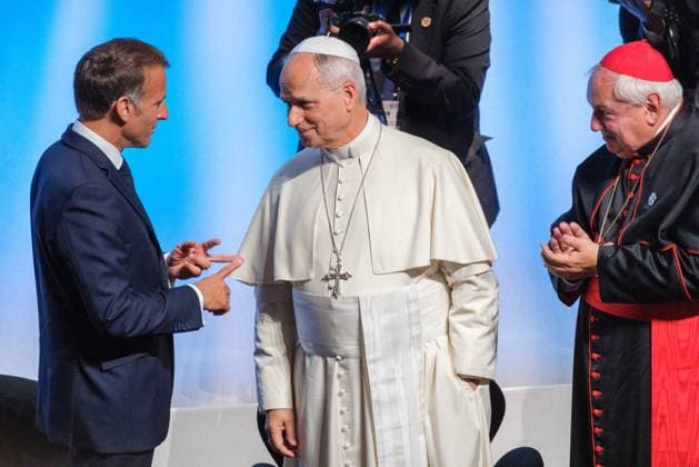 RECORD DATE NOT STATED The Pope in Metz Photo by Arnaud BEINAT Maxppp September 28, 2026, Metz, Moselle, Lorraine, Grand Est, France Address by Pope Leo XIV at the Robert Schuman Convention Center, in the presence of French President Emmanuel Macron and Catholic Cardinal Jean Marc Aveline, President of the French Bishops’ Conference, Metz, France, September 28, 2026 Pope Leo XIV delivers a speech at the Robert Schuman Convention Center in Metz, in the presence of French President Emmanuel Macron and Cardinal Jean Marc Aveline, President of the French Bishops’ Conference, during the Pope’s four-day apostolic visit to France Copyright: xMAXPPPxArnaudxBeinatx ABE260928-01 ABE260928-01