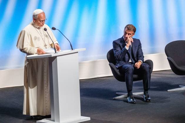 RECORD DATE NOT STATED The Pope in Metz Photo by Arnaud BEINAT Maxppp September 28, 2026, Metz, Moselle, Lorraine, Grand Est, France Address by Pope Leo XIV at the Robert Schuman Convention Center, in the presence of French President Emmanuel Macron and Catholic Cardinal Jean Marc Aveline, President of the French Bishops’ Conference, Metz, France, September 28, 2026 Pope Leo XIV delivers a speech at the Robert Schuman Convention Center in Metz, in the presence of French President Emmanuel Macron and Cardinal Jean Marc Aveline, President of the French Bishops’ Conference, during the Pope’s four-day apostolic visit to France Copyright: xMAXPPPxArnaudxBeinatx ABE260928-11 ABE260928-11