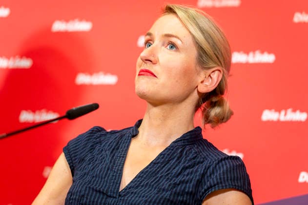 Ines Schwerdtner, EUR, Germany, Berlin, September 28, 2026 Press conference by Ines Schwerdtner, chairwoman of the party Die Linke, at the Karl Liebknecht House on current issues: the complaint filed against Minister Dobrindt, long-term care reform, expropriation or socialization, and the resignation of Jens Spahn