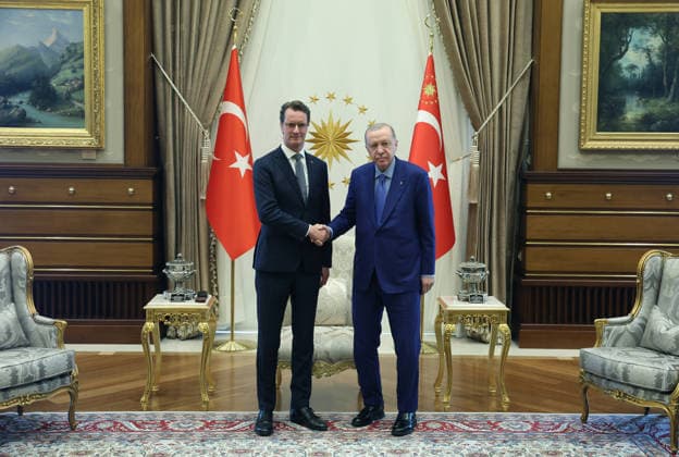 Recep Tayyip Erdogan - Hendrik Wust meeting in Ankara ANKARA, TURKIYE - SEPTEMBER 28: (----EDITORIAL USE ONLY - MANDATORY CREDIT - TURKISH PRESIDENCY MUSTAFA KAMACI HANDOUT - NO MARKETING NO ADVERTISING CAMPAIGNS - DISTRIBUTED AS A SERVICE TO CLIENTS----) Turkish President Recep Tayyip Erdogan meets with Minister-President of North Rhine-Westphalia Hendrik Wust at Presidential Complex in Ankara, Turkiye on September 28, 2026. TUR Presidency Mustafa Kamaci Anadolu Ankara Turkey. Editorial use only. Please get in touch for any other usage.  Copyright: x2026xAnadoluxTURxPresidencyx xMustafaxKamacix