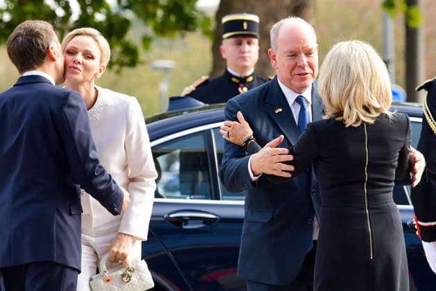 Pope Leo XIV in France - Prince Albert and Princess Charlene at Meeting For Peace And Unity in Metz French President Emmanuel Macron and First Lady Brigitte Macron welcome Prince Albert II and Princess Charlene of Monaco upon their arrival for the At the Roots of Europe: For Peace and Unity meeting at the Robert Schuman Conference Centre in Metz, France on September 28, 2026, the final day of the Pope s visit to France. Photo by Romain Doucelin Pool ABACAPRESS.COM Metz France  Copyright: xDoucelinxRomain ABACAx