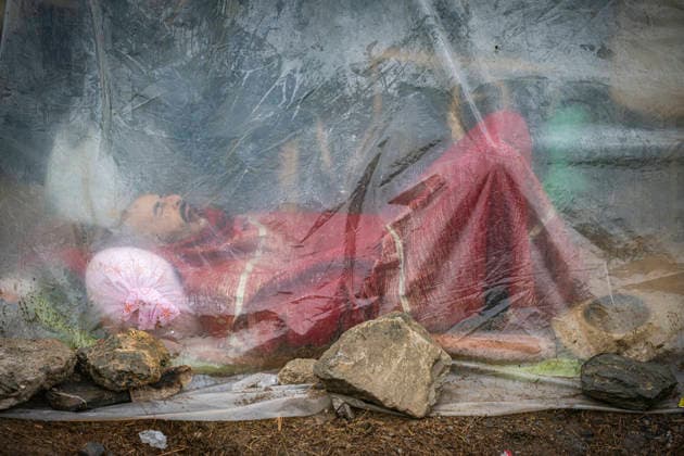 Rain Affects the Settlements on El Trampolín Beach in Ceuta Migrants Remain in the Settlements on El Trampolín Beach Despite the Rain, as of September 28, 2026, in Ceuta, Spain. Around 3,000 migrants remain in makeshift encampments on Ceuta’s beaches following the massive influx recorded in late July. The continuous rain is flooding the ground and damaging the shacks built from reeds, plastic, cardboard, and sheets on Trampolín Beach. SEPTEMBER 28, 2026. Ceuta, Spain  Copyright: xMarcosxMorenox 7806273