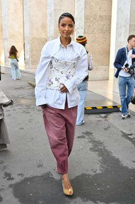 PFW Weinsanto Outside Arrivals JR Flora Coquerel arriving at Weinsanto show during Paris Fashion Week, in Paris, France on 28 September 2026. Photo by Julien Reynaud APS-Medias ABACAPRESS.COM Paris France  Copyright: xReynaudxJulien APS-Medias ABACAx