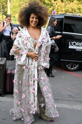 PFW Weinsanto Outside Arrivals JR Kenza Bel Kenadil arriving at Weinsanto show during Paris Fashion Week, in Paris, France on 28 September 2026. Photo by Julien Reynaud APS-Medias ABACAPRESS.COM Paris France  Copyright: xReynaudxJulien APS-Medias ABACAx