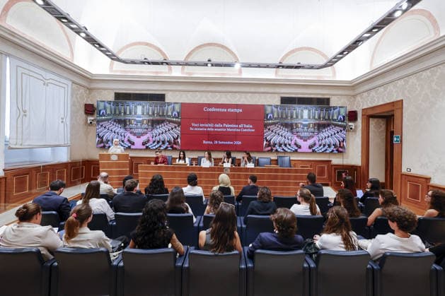 Unseen voices from Palestine to Italy press conference in Rome ROME, ITALY, SEPTEMBER 28: Jujain Abdul Latif, of Jerusalem, speaks during the press conference Unseen voices from Palestine to Italy with a group of young Palestinians arrived from the West Bank, at the Italian Senate in Rome, Italy, on September 28, 2026. Riccardo De Luca Anadolu Rome Italy. Editorial use only. Please get in touch for any other usage.  Copyright: x2026xAnadoluxRiccardoxDexLucax