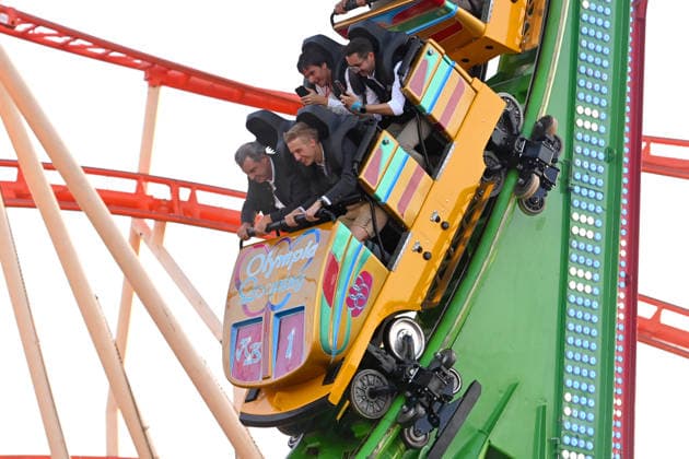 Markus SOEDER, Minister-President of Bavaria and CSU Chairman, and Mayor Dominik Krause ride the Olympia Looping. The two are thus fulfilling a promise: They had announced that they would take the roller coaster ride if Munich were selected in the national bidding process for the 191st Oktoberfest from September 19 to October 4, 2026, at
