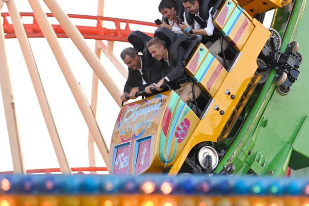 Markus SOEDER, Minister-President of Bavaria and CSU Chairman, and Mayor Dominik Krause ride the Olympia Looping. The two are thus fulfilling a promise: They had announced that they would take the roller coaster ride if Munich were selected in the national bidding process for the 191st Oktoberfest from September 19 to October 4, 2026, at