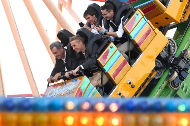 Markus SOEDER, Minister-President of Bavaria and CSU Chairman, and Mayor Dominik Krause ride the Olympia Looping. The two are thus fulfilling a promise: They had announced that they would take the roller coaster ride if Munich were selected in the national bidding process for the 191st Oktoberfest from September 19 to October 4, 2026, at