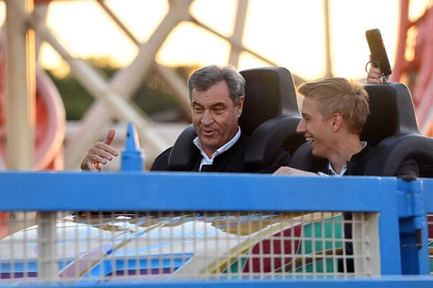 Markus SOEDER, Minister-President of Bavaria and CSU Chairman, and Mayor Dominik Krause ride the Olympia Looping. The two are thus fulfilling a promise: They had announced that they would take the roller coaster ride if Munich were selected in the national bidding process for the 191st Oktoberfest from September 19 to October 4, 2026, at