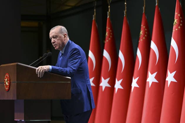 Turkish President Recep Tayyip Erdogan ANKARA, TURKIYE - SEPTEMBER 28: Turkish President Recep Tayyip Erdogan makes statements following a cabinet meeting held at the Presidential Complex in Ankara, Turkiye, on September 28, 2026. Utku Ucrak Anadolu Ankara Turkey. Editorial use only. Please get in touch for any other usage.  Copyright: x2026xAnadoluxUtkuxUcrakx