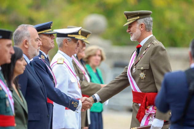 King Felipe VI of Spain at the award ceremony for the Order of Saint Hermenegild and the military parade at the Monastery of El Escorial, San Lorenzo de El Escorial, September 28, 2026 Foto:xDyDxFotografosx xFuturexImagex felipe_6909