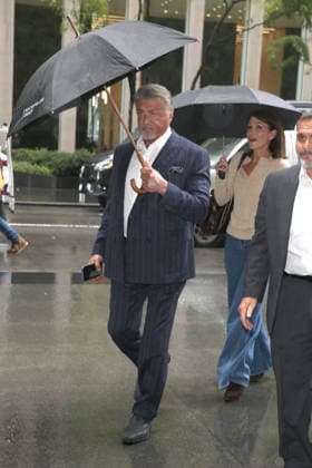 September 28, 2026, New York, New York, USA: SYLVESTER STALLONE arrives with umbrella on a rainy day at SiriusXM in Midtown Manhattan, New York, City New York USA  - ZUMAh16_ 20260928_zaf_h16_001 Copyright: xDanxHerrickx