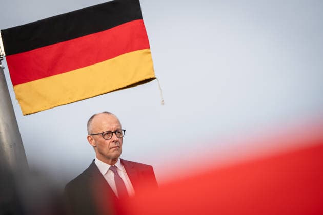 Chancellor Friedrich Merz during the dedication ceremony on the Gustav Heinemann Bridge in Saarlouis; dedication of Helmut Kohl Street and Rue François Mitterrand in Saarlouis, Saarlouis, Saarland, Germany; Gustav Heinemann Bridge