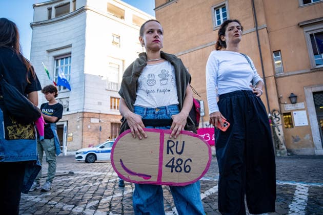 September 28, 2026, Rome, Rm, Italy: To mark International Safe Abortion Day, the feminist and transfeminist movement Non Una Di Meno (Not One Less) is holding a rally outside the Ministry of Health, reiterating their call for The right to free, safe, and accessible abortion for everyone who requests it . A cardboard cutout represents the abortion pill RU-486. Rome Italy  - ZUMAg256 20260928_znp_g256_015 Copyright: xMarcoxDixGianvitox