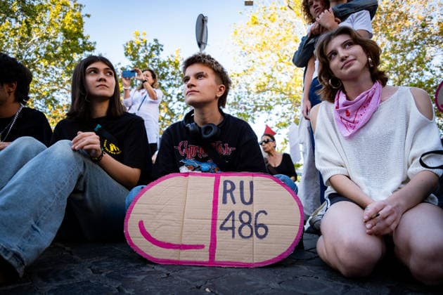 September 28, 2026, Rome, Rm, Italy: To mark International Safe Abortion Day, the feminist and transfeminist movement Non Una Di Meno (Not One Less) is holding a rally outside the Ministry of Health, reiterating their call for The right to free, safe, and accessible abortion for everyone who requests it . A cardboard cutout represents the abortion pill RU-486. Rome Italy - ZUMAg256 20260928_znp_g256_001 Copyright: xMarcoxDixGianvitox