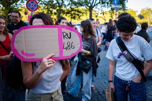 September 28, 2026, Rome, Rm, Italy: To mark International Safe Abortion Day, the feminist and transfeminist movement Non Una Di Meno (Not One Less) is holding a rally outside the Ministry of Health, reiterating their call for The right to free, safe, and accessible abortion for everyone who requests it . A cardboard cutout represents the abortion pill RU-486. Rome Italy - ZUMAg256 20260928_znp_g256_003 Copyright: xMarcoxDixGianvitox