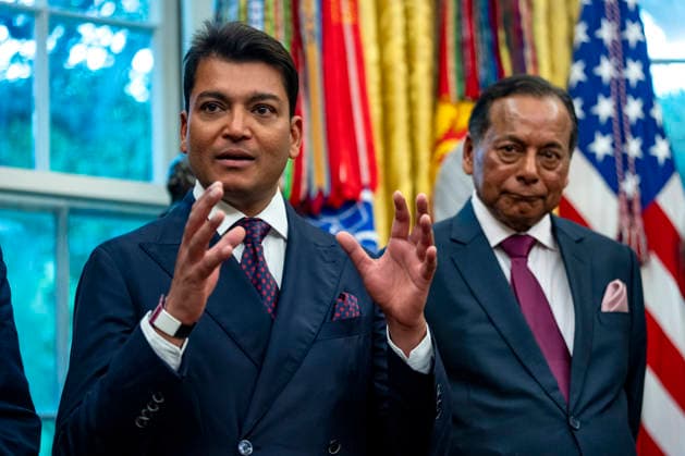 Chairman of Mesabi Metallics Rewant Ruia and speaks during an announcement in the Oval Office of the White House in Washington, DC on Monday, September 28, 2026. President Donald Trump announced a nearly $18 billion investment by Mesabi Metallics to build the largest steel plant in U.S. history in Iowa.  WAP20260928355 BONNIExCASH