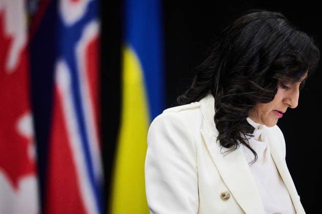 September 28, 2026, Toronto, On, Canada: Minister of Foreign Affairs Anita Anand speaks to media at the Pathways to Peace conference on the return of Ukrainian children held by Russian officials in Toronto, on Monday, Sept. 28, 2026. Toronto Canada  - ZUMAc35_ 20260928_zaf_c35_132 Copyright: xSammyxKoganx