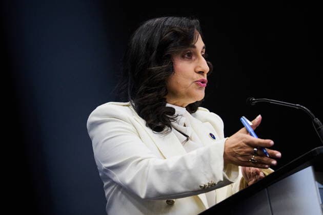 September 28, 2026, Toronto, On, Canada: Minister of Foreign Affairs Anita Anand speaks to media at the Pathways to Peace conference on the return of Ukrainian children held by Russian officials in Toronto, on Monday, Sept. 28, 2026. Toronto Canada  - ZUMAc35_ 20260928_zaf_c35_135 Copyright: xSammyxKoganx