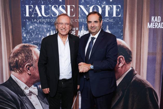 Fausse Note Premiere - Paris Alexandre Arcady and Elie Korchia attend the photocall for the premiere of Fausse Note held at the Publicis Cinema in Paris, France on September 28, 2026. Photo by David Boyer ABACAPRESS.COM Paris France  Copyright: xBoyerxDavid ABACAx