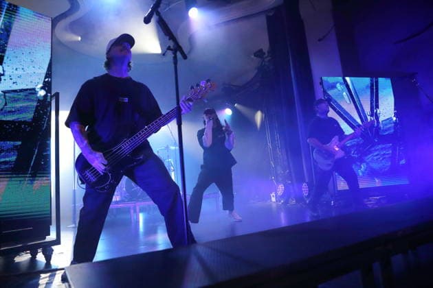 Jonathan Reeves, Joel Birch, and Dan Brown (from left) of the band The Amity Affliction at a concert at the Metropol in Berlin on September 28, 2026. The Amity Affliction Concert in Berlin