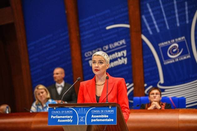 Vaclav Havel Human Rights Prize ceremony held in Strasbourg STRASBOURG, FRANCE - SEPTEMBER 28: Belarusian human rights activist and 2021 Vaclav Havel Human Rights Prize laureate Maria Kalesnikava makes a speech during the 2026 prize ceremony at the Palais de l Europe in Strasbourg, France on September 28, 2026. Ahmet Sel Anadolu Strasbourg France. Editorial use only. Please get in touch for any other usage.  Copyright: x2026xAnadoluxAhmetxSelx