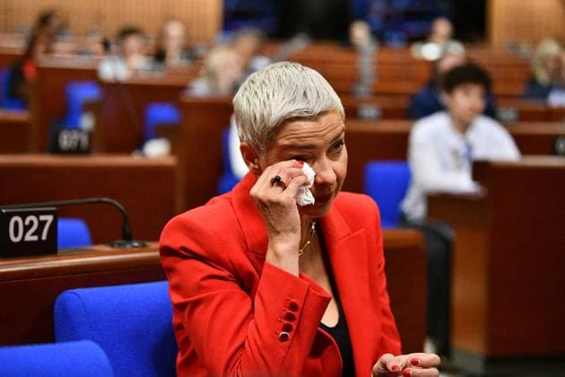 Vaclav Havel Human Rights Prize ceremony held in Strasbourg STRASBOURG, FRANCE - SEPTEMBER 28: Belarusian human rights activist and 2021 Vaclav Havel Human Rights Prize laureate Maria Kalesnikava wipes her eyes during the 2026 prize ceremony at the Palais de l Europe in Strasbourg, France on September 28, 2026. Ahmet Sel Anadolu Strasbourg France. Editorial use only. Please get in touch for any other usage.  Copyright: x2026xAnadoluxAhmetxSelx
