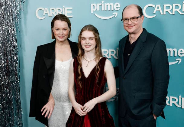 Samantha Sloyan, Summer H. Howell and Mike Flanagan arrive on the red carpet at Amazon Prime s Carrie New York Premiere at Village East Cinema on Monday, September 28, 2026 in New York City.  NYP202609283121 JOHNxANGELILLO