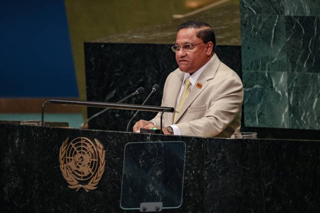 September 28, 2026, New York, New York, United States: Sri Lankan Minister of Foreign Affairs, Foreign Employment and Tourism VIJITHA HERATH addresses the General Assembly during the official final day of the General Debate of the 81st UN General Assembly. Herath called for renewed trust in multilateral institutions and a more representative and responsive UN, while addressing climate justice, national reconciliation, Palestine and Gaza, disarmament, sustainable development and responsible governance of artificial intelligence. New York United States - ZUMAo116 20260928_znp_o116_019 Copyright: xBiancaxOterox
