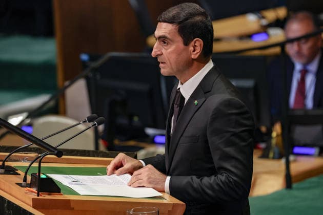 September 28, 2026, New York, New York, United States: Turkmenistan Permanent Representative to the UN WEPA HAJIYEV addresses the General Assembly during the official final day of the General Debate of the 81st UN General Assembly. Hajiyev emphasized TurkmenistanÃ¢â‚¬â ¢s policy of permanent neutrality and preventive diplomacy, while focusing on international peace and security, sustainable transport and energy connectivity, climate and environmental cooperation, international law and strengthening multilateral cooperation through the UN. New York United States  - ZUMAo116 20260928_znp_o116_039 Copyright: xBiancaxOterox
