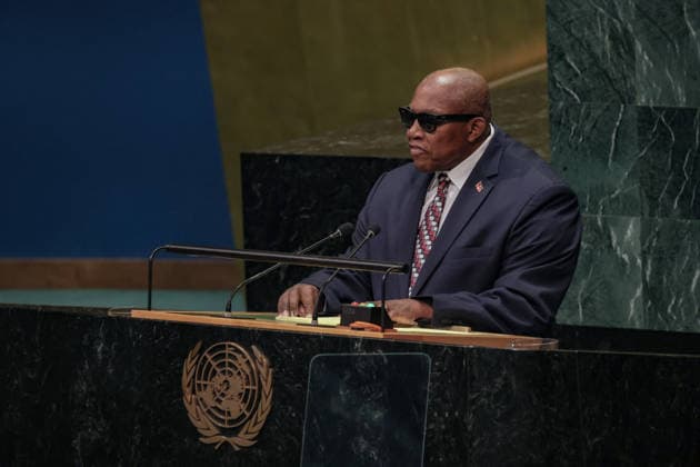 September 28, 2026, New York, New York, United States: Antigua and Barbuda Permanent Representative to the UN WALTON ALFONSO WEBSON addresses the General Assembly during the official final day of the General Debate of the 81st UN General Assembly. Webson focused on the particular vulnerabilities facing Small Island Developing States, calling for fairer access to climate and development finance and stressing that disasters strike regardless of a countryÃ¢â‚¬â ¢s economic classification. He also called for reform of the Security Council, including a dedicated seat for SIDS and permanent African representation. New York United States  - ZUMAo116 20260928_znp_o116_045 Copyright: xBiancaxOterox