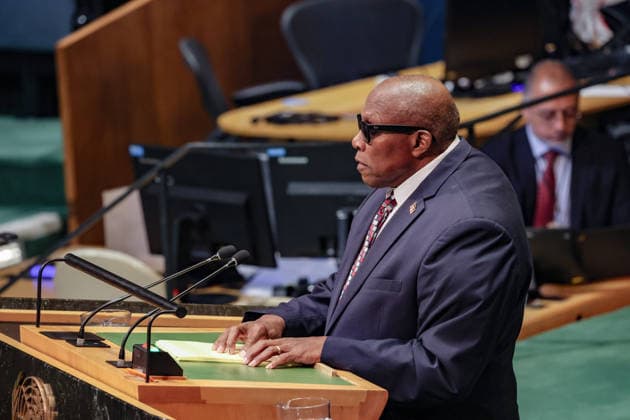 September 28, 2026, New York, New York, United States: Antigua and Barbuda Permanent Representative to the UN WALTON ALFONSO WEBSON addresses the General Assembly during the official final day of the General Debate of the 81st UN General Assembly. Webson focused on the particular vulnerabilities facing Small Island Developing States, calling for fairer access to climate and development finance and stressing that disasters strike regardless of a countryÃ¢â‚¬â ¢s economic classification. He also called for reform of the Security Council, including a dedicated seat for SIDS and permanent African representation. New York United States  - ZUMAo116 20260928_znp_o116_047 Copyright: xBiancaxOterox