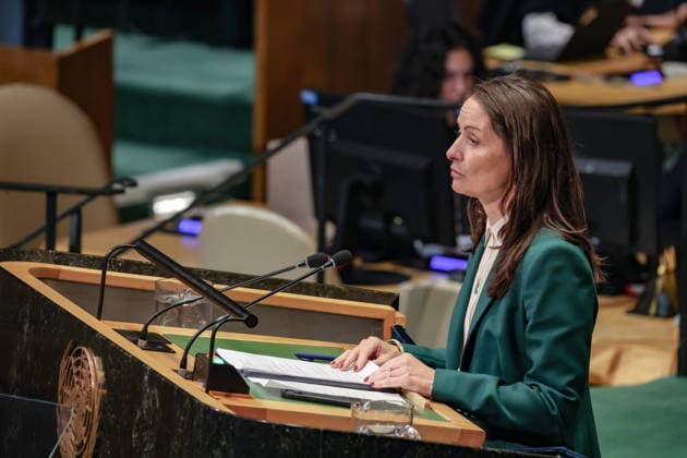September 28, 2026, New York, New York, United States: Denmark Permanent Representative to the UN CHRISTINA MARKUS LASSEN addresses the General Assembly during the official final day of the General Debate of the 81st UN General Assembly. Lassen emphasized international law, multilateral cooperation and collective security, and highlighted the newly concluded security agreement between Denmark, Greenland and the United States, saying it strengthens the defence of Greenland as well as security across NATO, Europe, the Arctic and North America. New York United States - ZUMAo116 20260928_znp_o116_054 Copyright: xBiancaxOterox