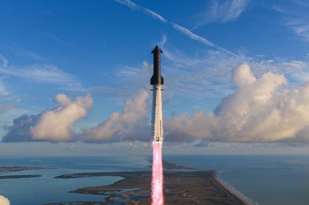 SpaceX s next-generation Starship successfully launched atop the new Super Heavy V3 booster, from Starbase in Boca Chica, Texas, Monday, September 28, 2026. Starship completed its first orbital mission where it delivered Starlink V3 satellites to space for the first time.  WAX2026092804 SPACEX