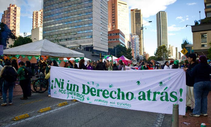 September 28, 2026, Bogota, Bogota D.C, Colombia: Women take part during the Global Day of Action for Access to Safe and Legal Abortion demonstration in Bogota, Colombia against the proposals on limitations on the acess to reproductive and sexual rights purposed by the new government on September 28, 2026. Bogota Colombia  - ZUMAvp1_ 20260928_zia_vp1_014 Copyright: xIsabellaxBobadillax
