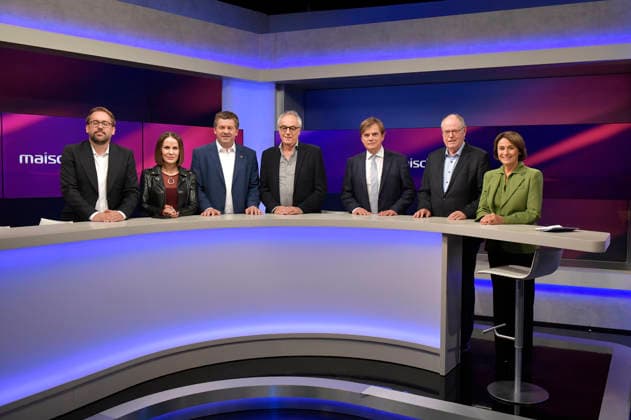 Paul Ronzheim, Sophia Maier, Sven Schulze, Christian Rach, Bernd Baumann, Peer Steinbrücke, and Sandra Maischberger on the ARD talk show *maischberger* at the studio in Berlin-Adlershof, Berlin, September 28, 2026 Foto:xM.xBehrensx xFuturexImagex maischberger2809_6901