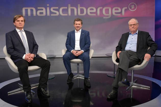 Bernd Baumann, Sven Schulze, and Peer Steinbrück on the ARD talk show *maischberger* at the studio in Berlin-Adlershof, Berlin, September 28, 2026 Foto:xM.xBehrensx xFuturexImagex maischberger2809_6933