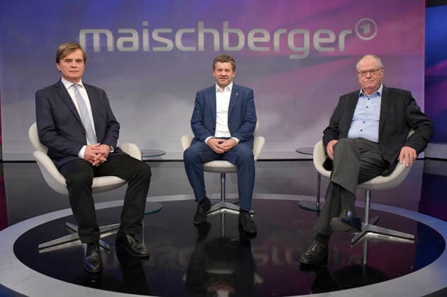 Bernd Baumann, Sven Schulze, and Peer Steinbrück on the ARD talk show *maischberger* at the studio in Berlin-Adlershof, Berlin, September 28, 2026 Foto:xM.xBehrensx xFuturexImagex maischberger2809_6934